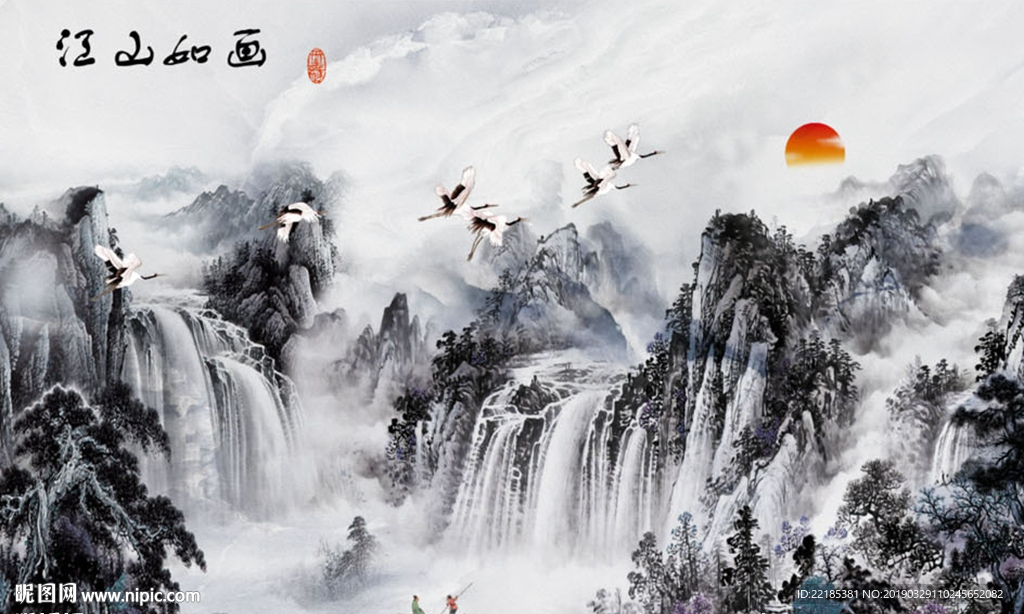 抽象线条水墨山水背景墙