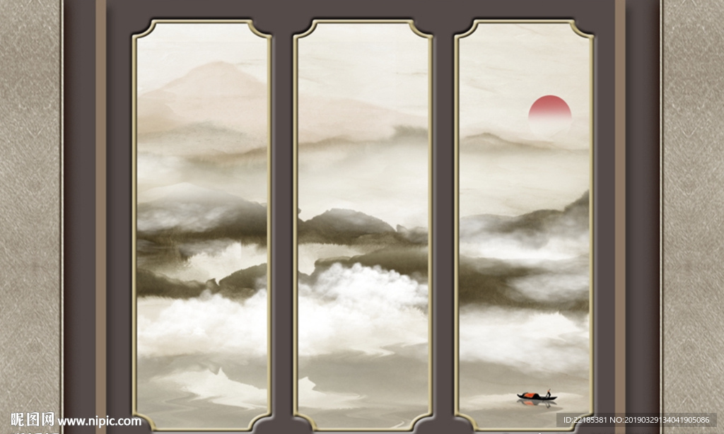 简约禅意高山流水大理石背景墙