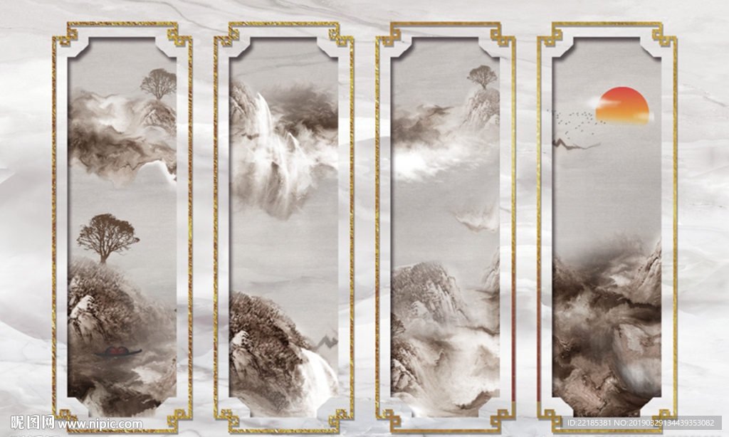 简约高山流水大理石现代背景墙