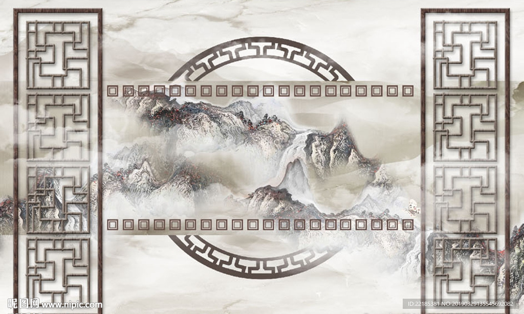 流水生财大理石山水背景墙