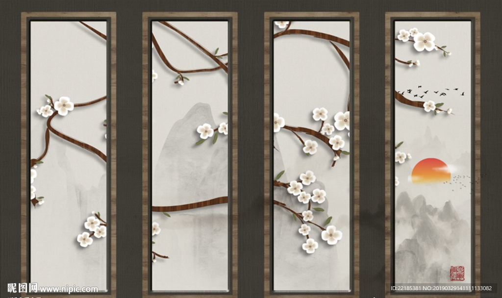 山水花鸟背景墙