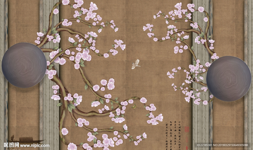 喜鹊梅花工笔花鸟背景墙