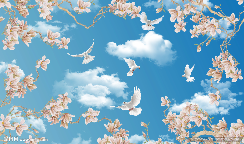 大型现代蓝天白云天空吊顶壁画