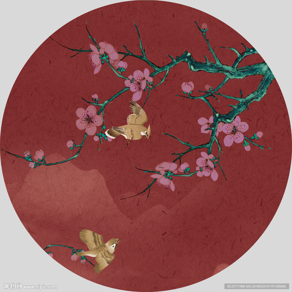 圆框花鸟画