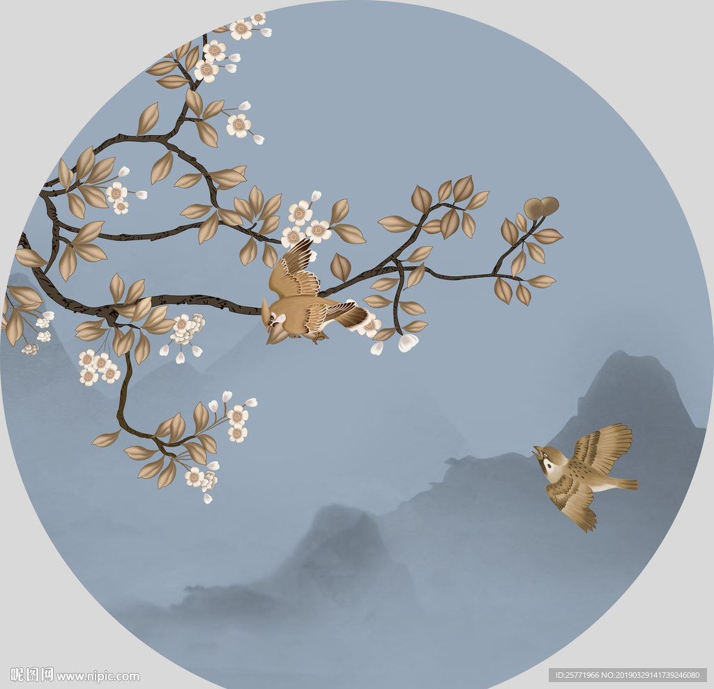 花鸟装饰画 圆框花鸟画