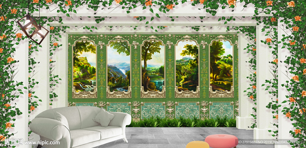 3D欧式室内电视沙发背景墙