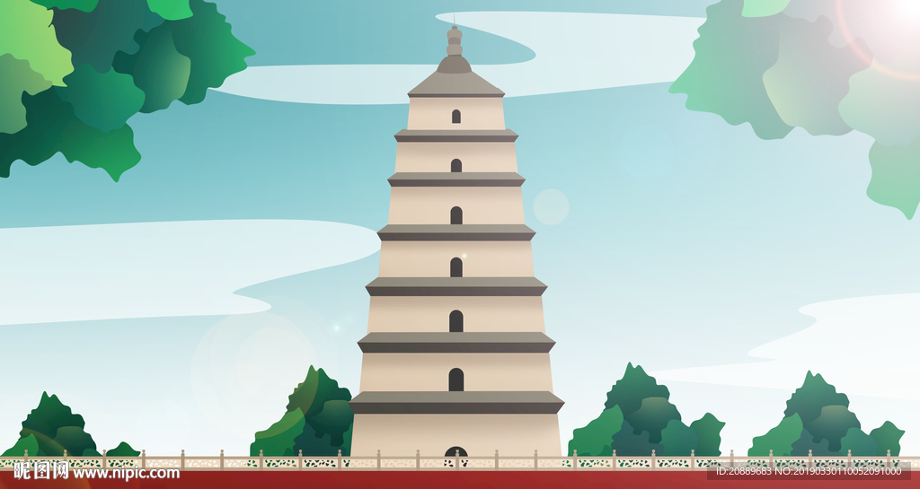 手绘 插画 中国风 复古 园林