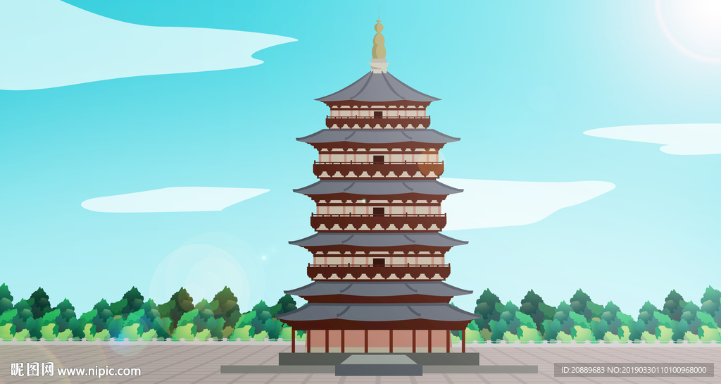 手绘 插画 中国风 复古 园林