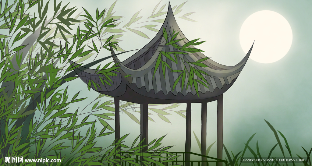 手绘 插画 中国风 复古 园林