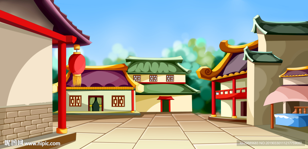 手绘 插画 中国风 复古 园林