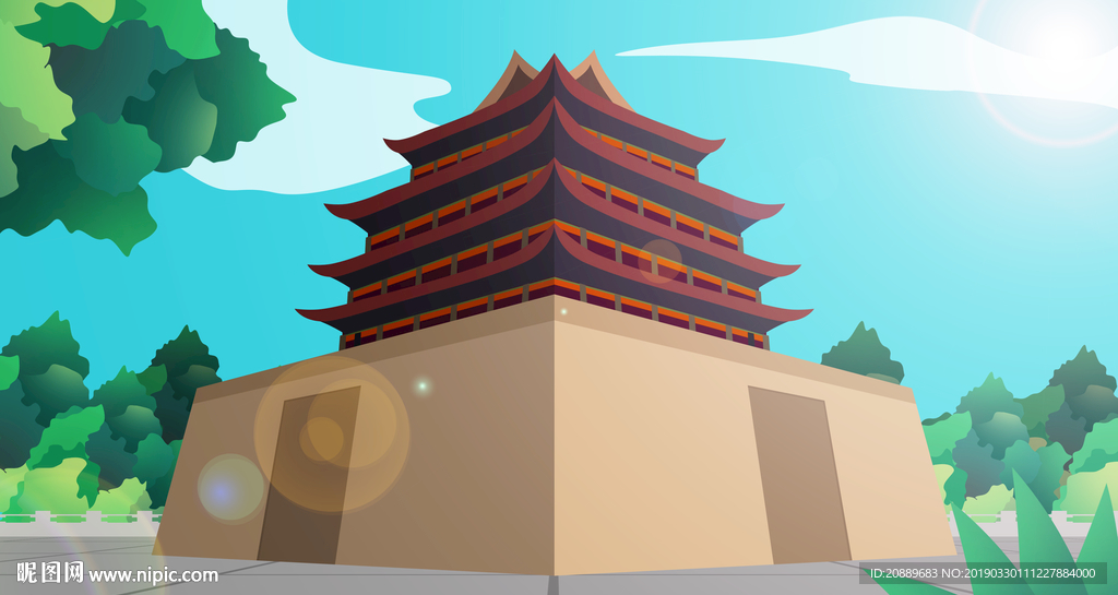 手绘 插画 中国风 复古 园林