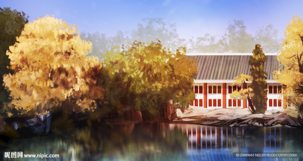 手绘 插画 中国风 复古 园林