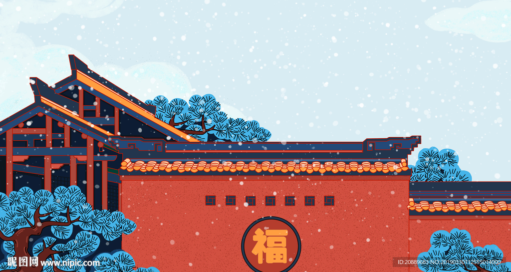 手绘 插画 中国风 复古 园林