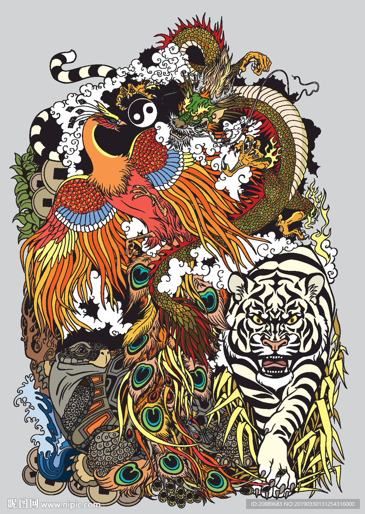 中国龙 漫画 插画 彩画 中国