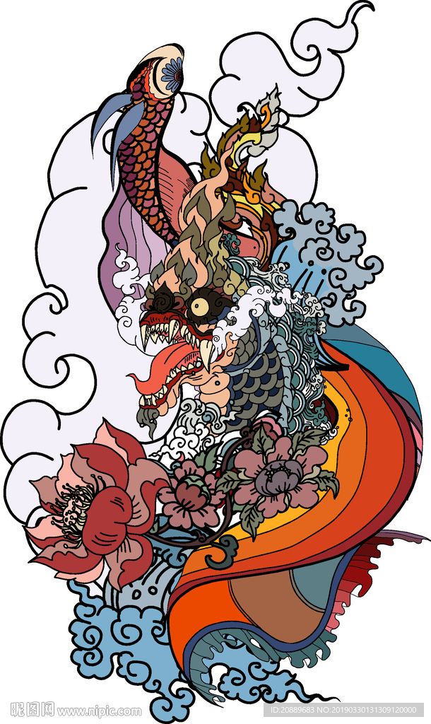 中国龙 漫画 插画 彩画 中国