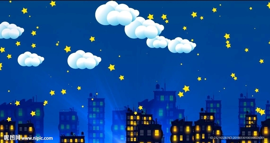 卡通城市夜景儿童节背景
