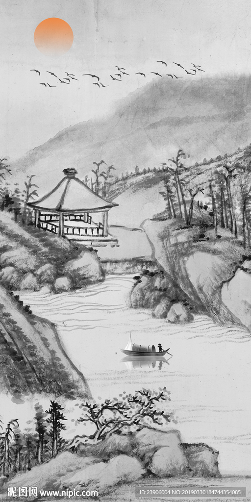 水墨装饰画 山水壁画