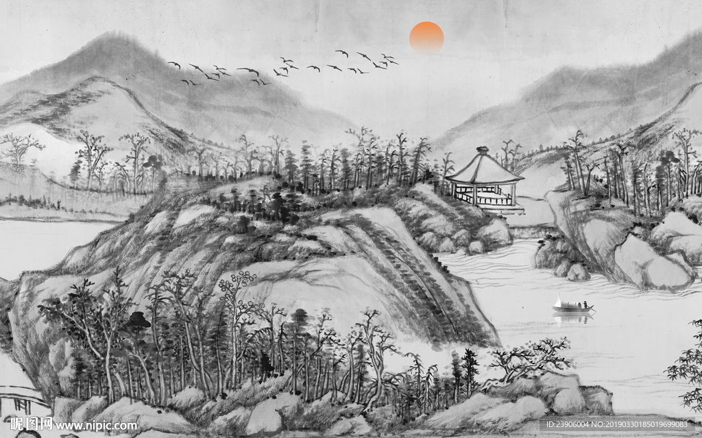 禅意山水 大型山水壁画