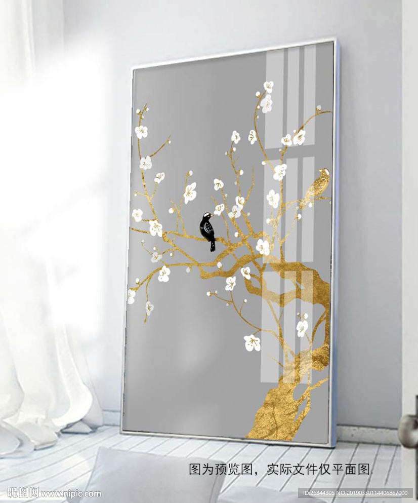 中国风花鸟金箔装饰画