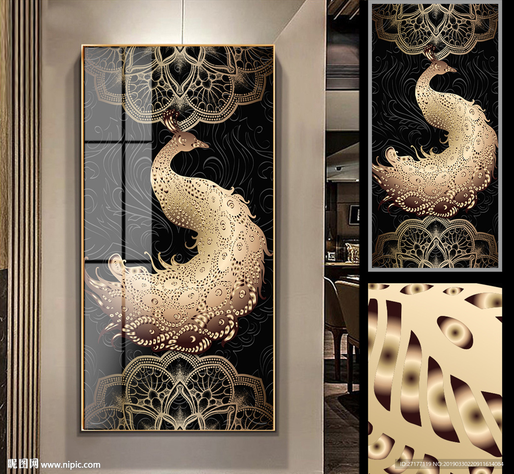 金色孔雀晶瓷奢华装饰画