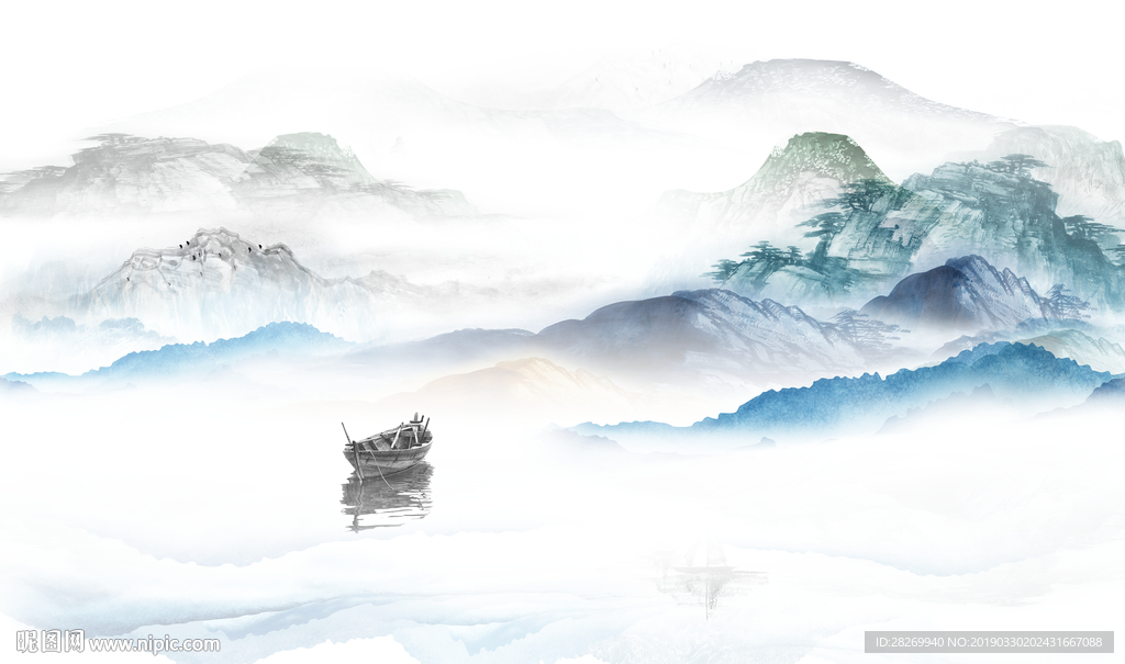 蓝色山水画