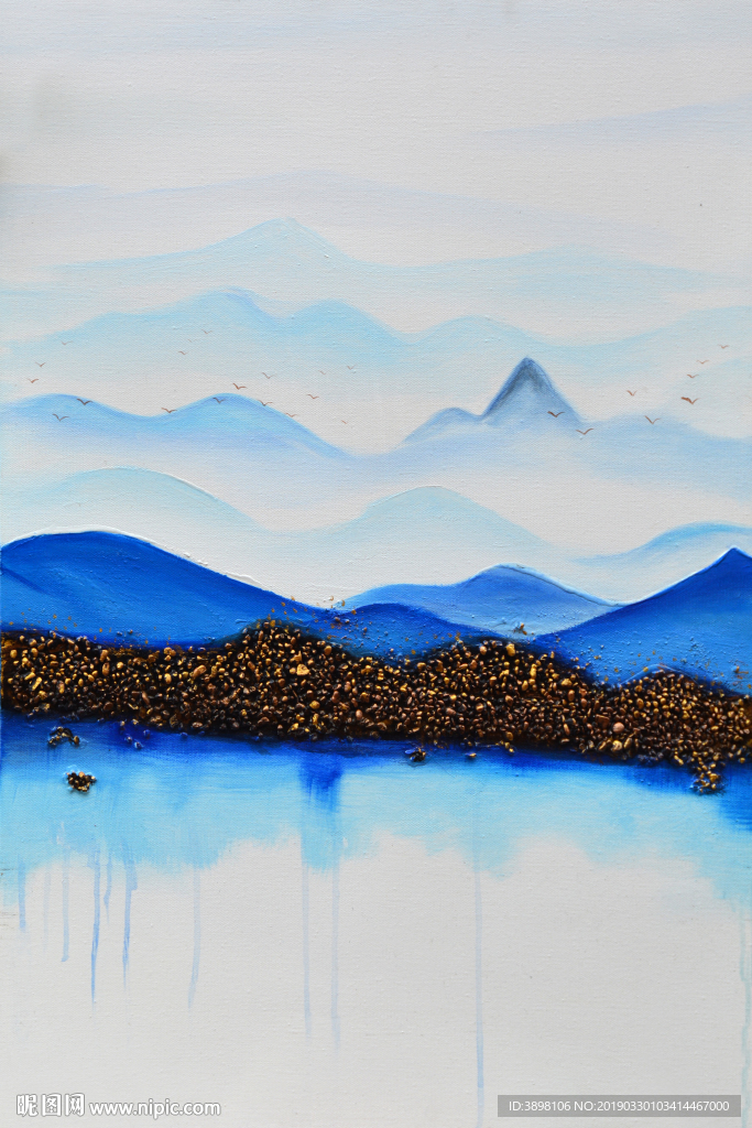 抽象艺术蓝色山水玄关装饰画