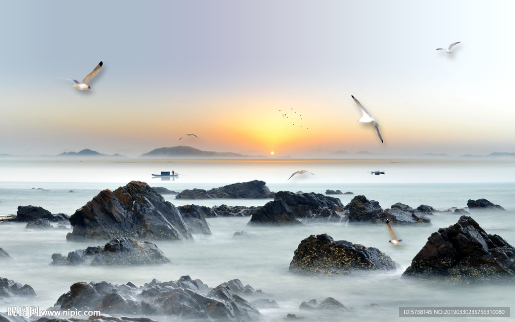 海景风景玄关屏风电视背景墙底纹