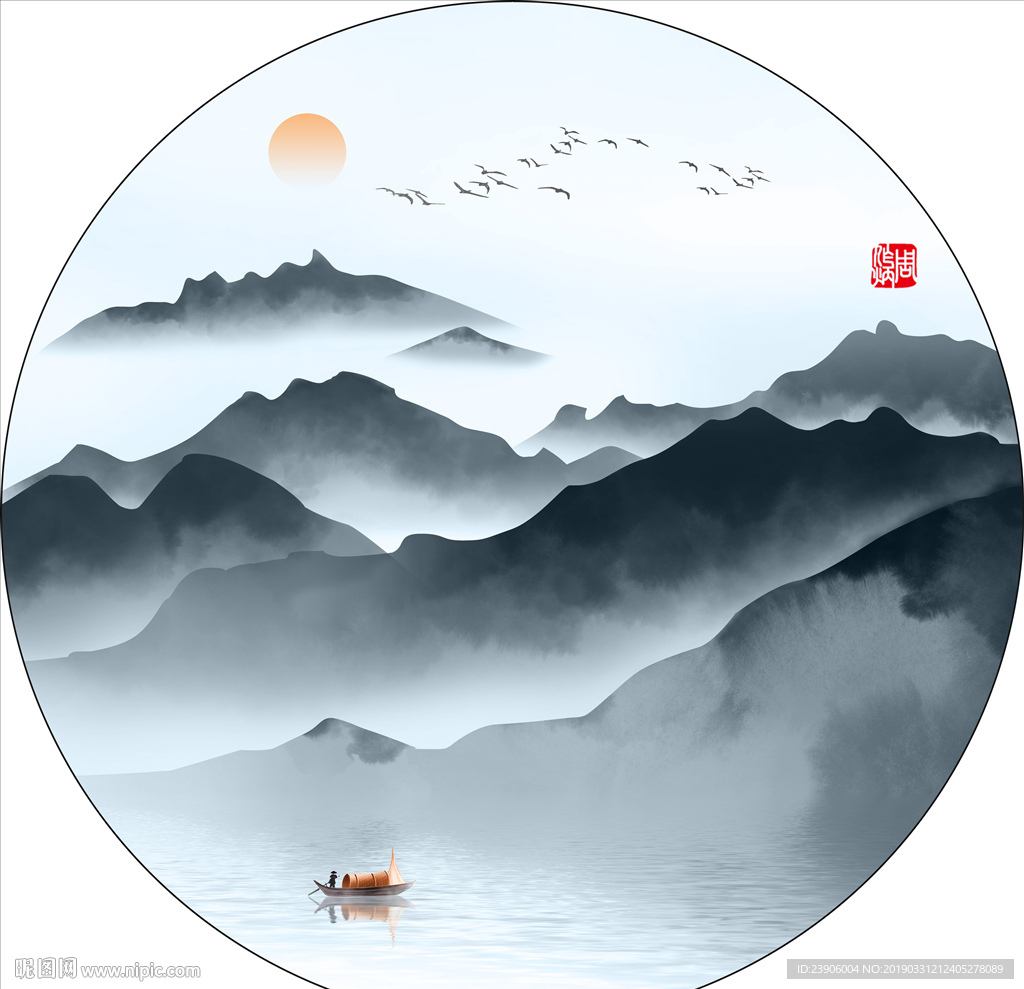 圆形山水装饰画