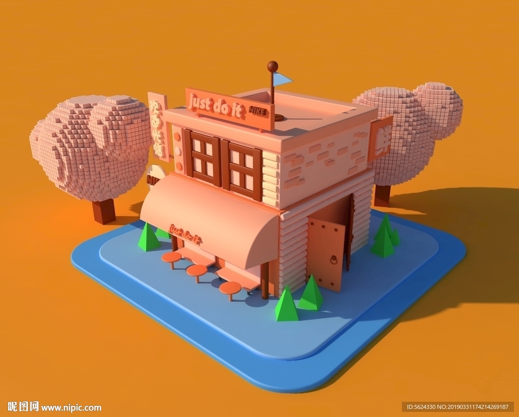 c4d 建模 小屋