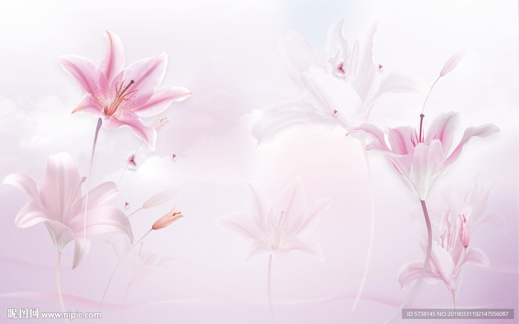 唯美花朵玄关屏风电视背景装饰画