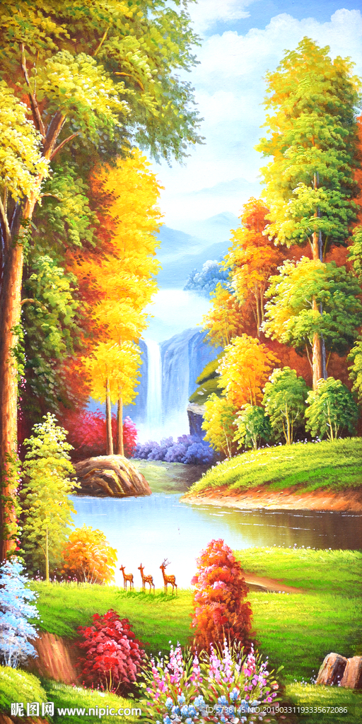 油画森林玄关屏风装饰画电视背墙