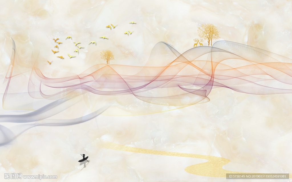 玉石新中式创意线条抽象玄关屏风