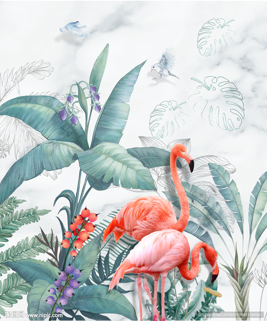 北欧手绘热带玄关屏风装饰画电视