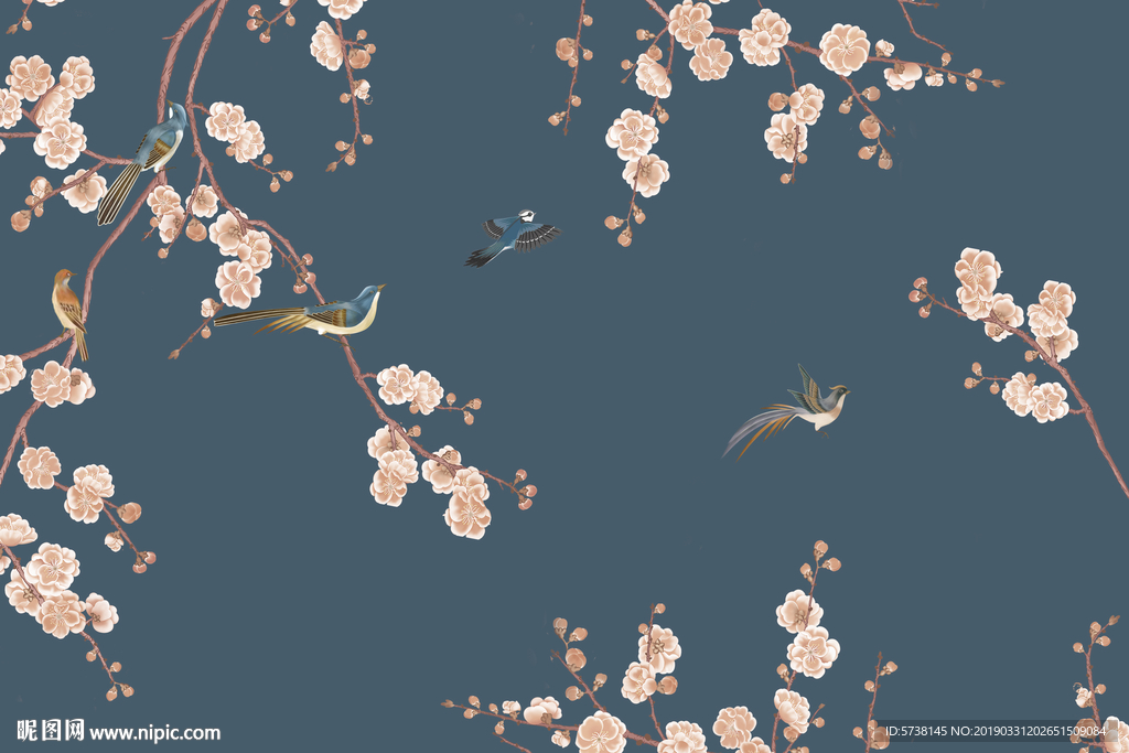 中式花鸟玄关屏风电视背景装饰画