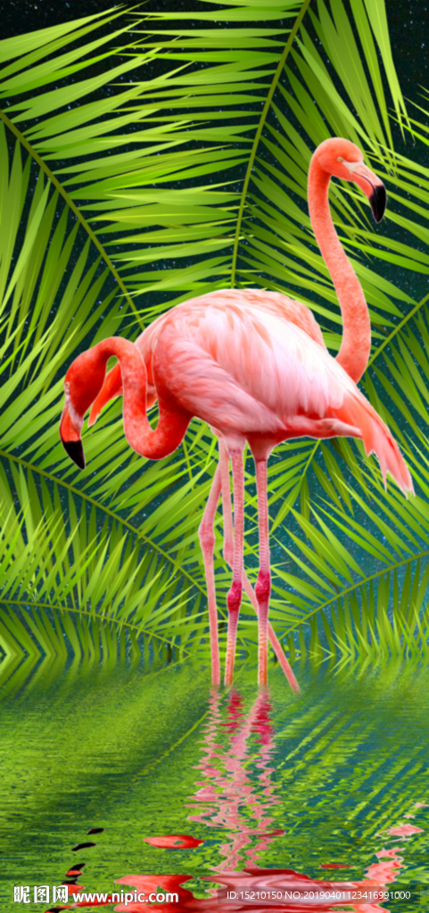 椰子树水倒影玄关背景墙