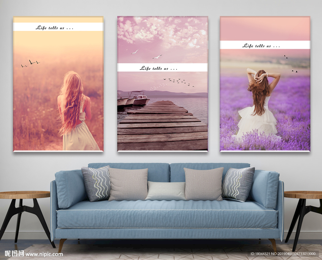 唯美风景美女英文现代简约无框画