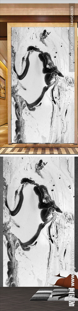 现代新中式抽象水墨纹理玄关装饰