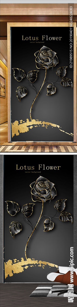 轻奢黑金玫瑰玄关装饰画