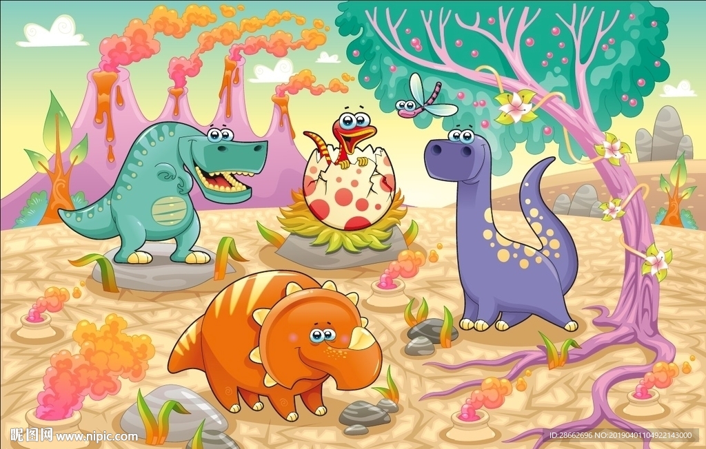 卡通可爱恐龙动物插画插图