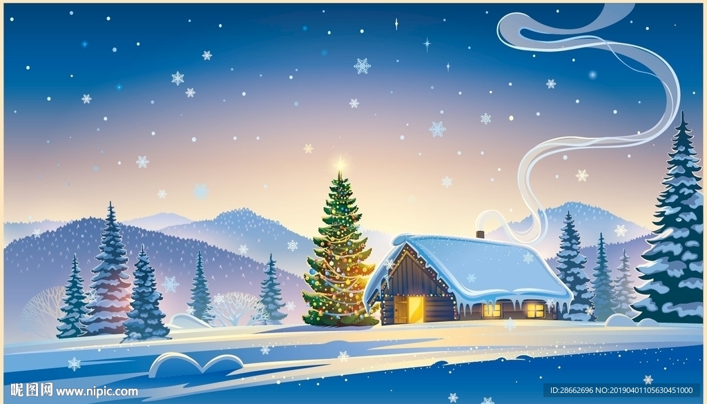 雪景农村插画插图
