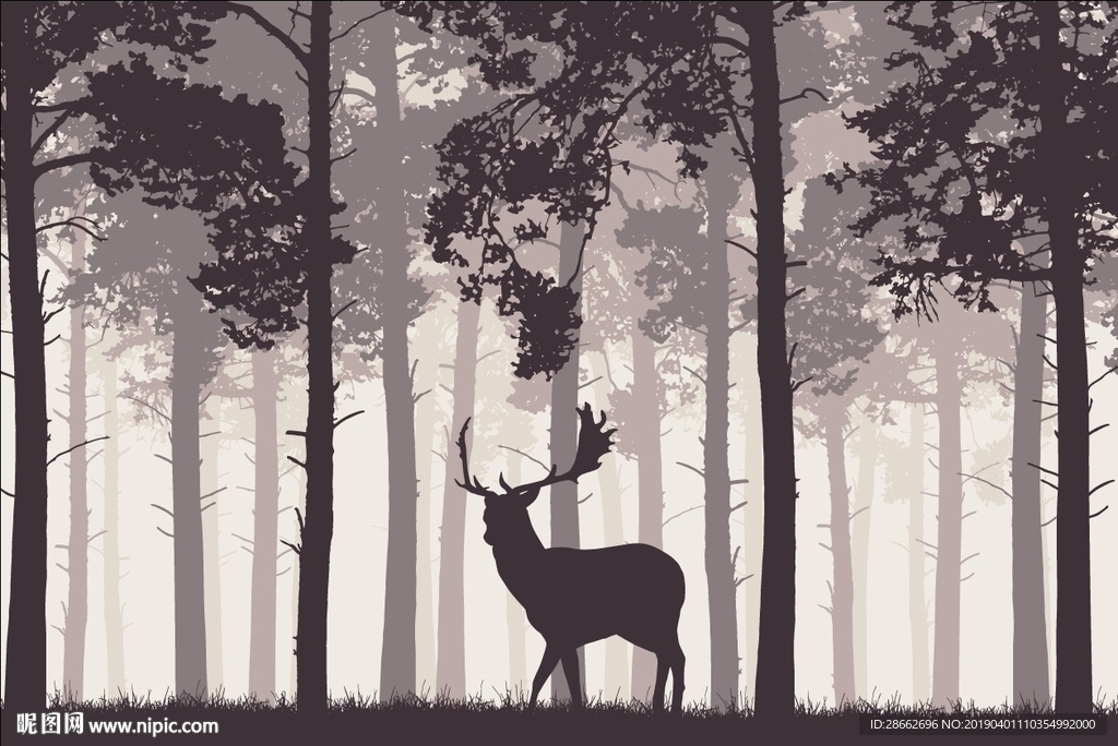 麋鹿山林风景插画插图