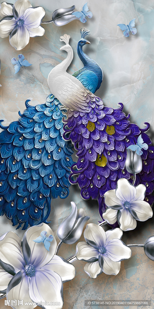 玉石孔雀玄关屏风电视背墙底纹素