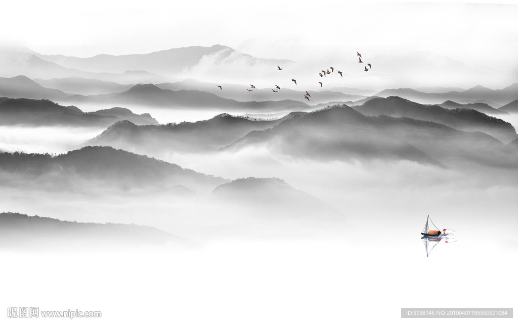 中式水墨抽象玄关屏风电视背墙装