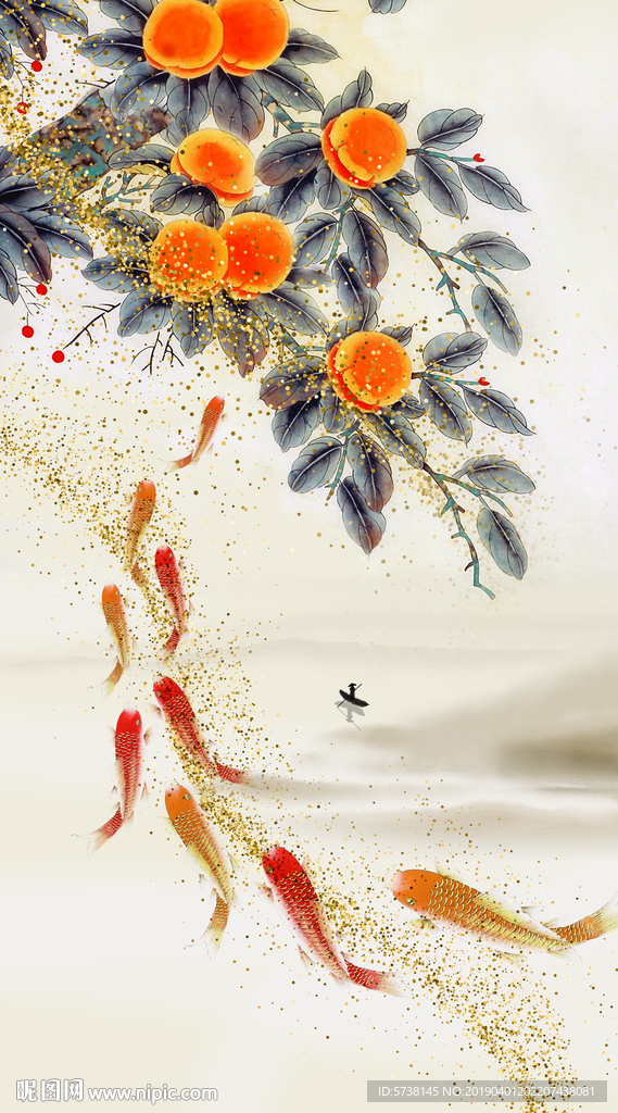 中式水墨鱼玄关屏风电视背景装饰