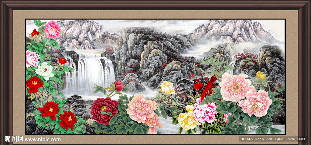 山水国画牡丹图片