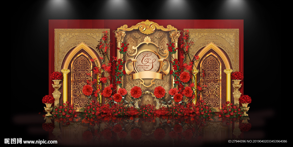 红金色婚礼迎宾区