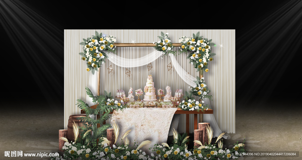 白色森系婚礼甜品区