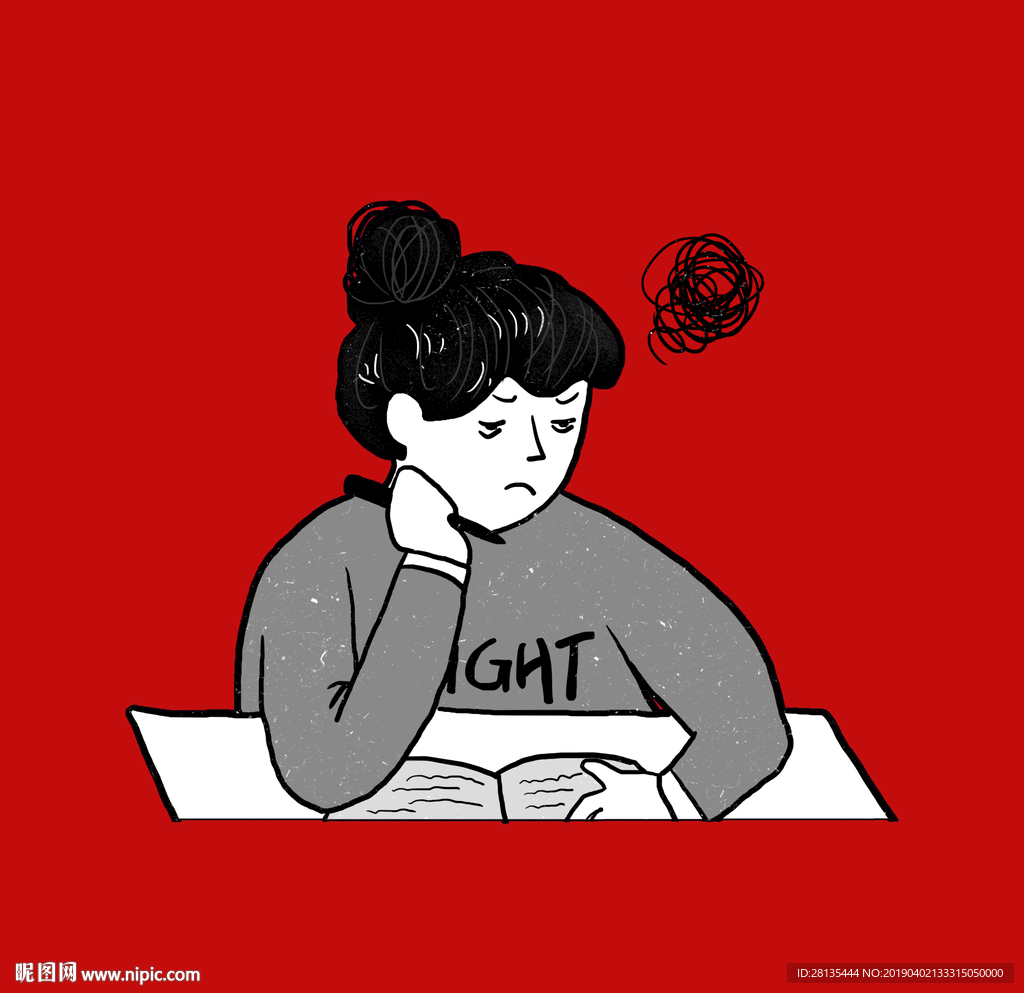 手绘烦躁的女孩