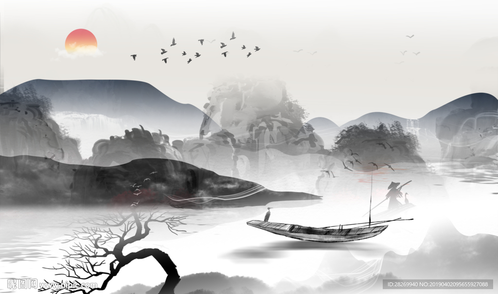 黑白山水画