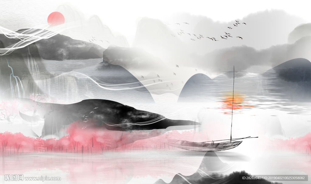 黑白山水画